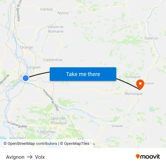 Avignon to Volx map