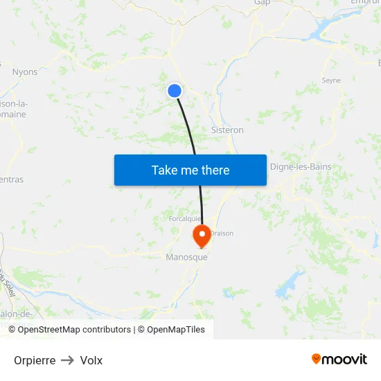 Orpierre to Volx map