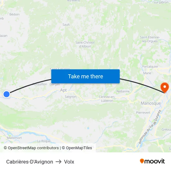 Cabrières-D'Avignon to Volx map