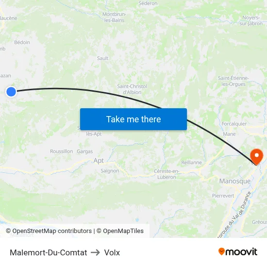 Malemort-Du-Comtat to Volx map