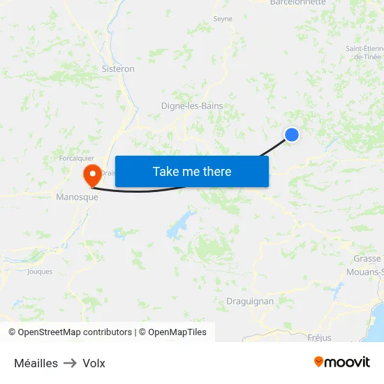 Méailles to Volx map