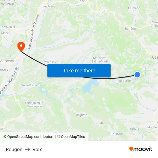 Rougon to Volx map