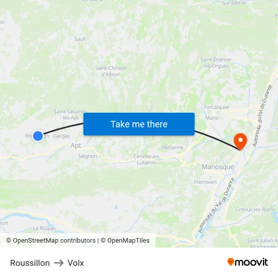 Roussillon to Volx map
