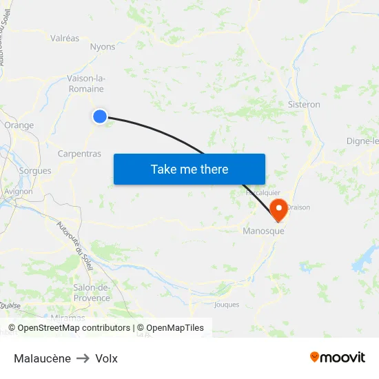 Malaucène to Volx map