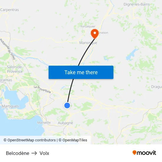 Belcodène to Volx map