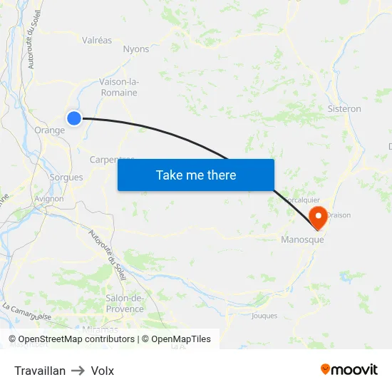 Travaillan to Volx map