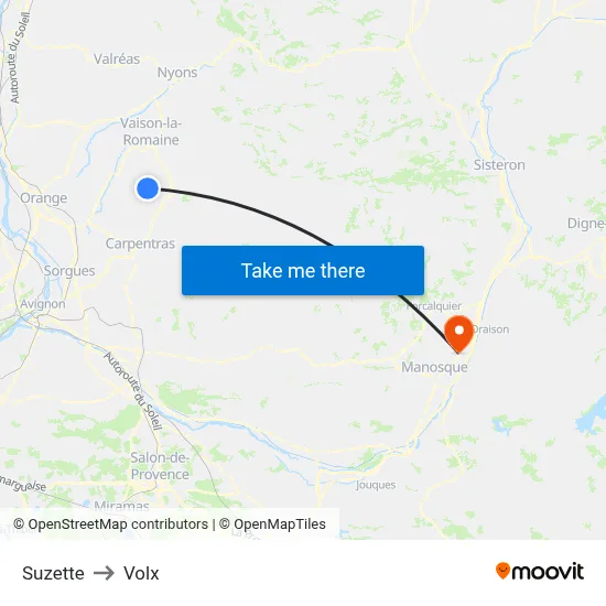 Suzette to Volx map
