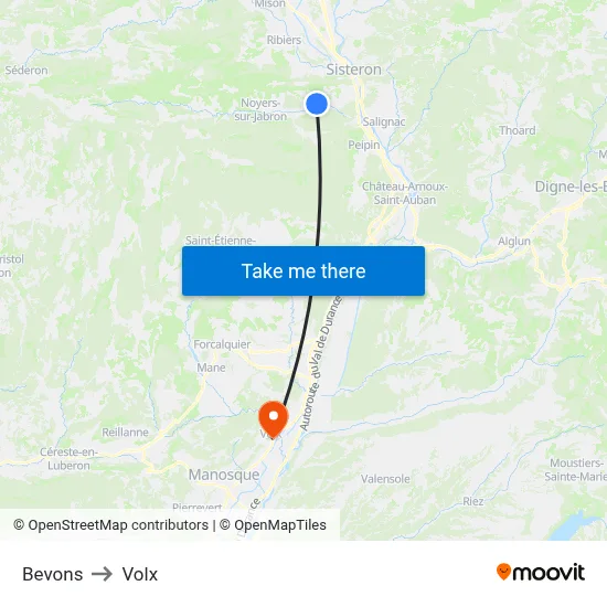 Bevons to Volx map