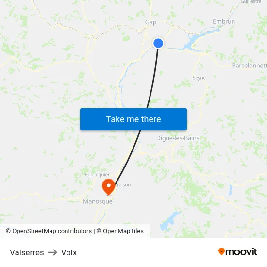 Valserres to Volx map