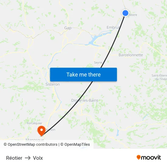 Réotier to Volx map