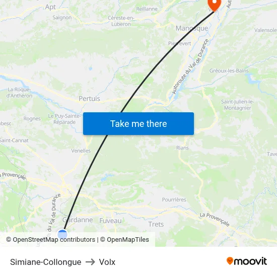 Simiane-Collongue to Volx map