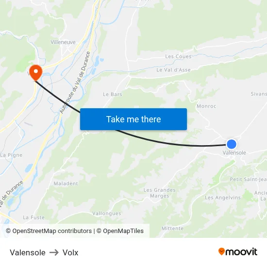 Valensole to Volx map