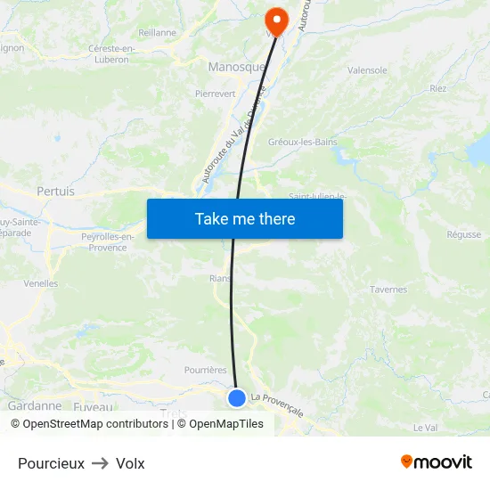 Pourcieux to Volx map