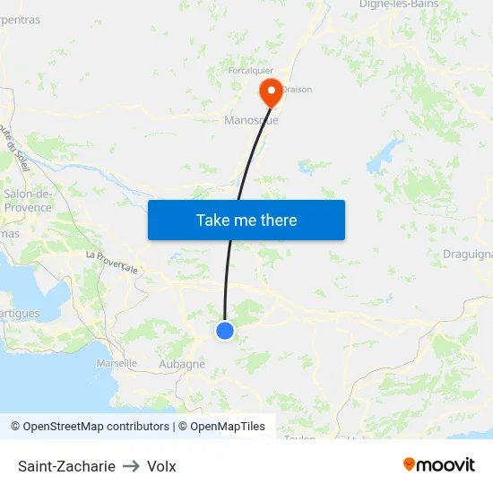 Saint-Zacharie to Volx map