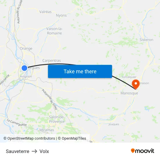 Sauveterre to Volx map
