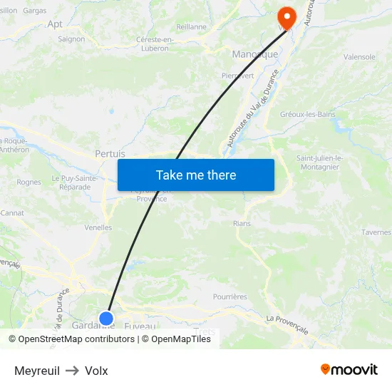 Meyreuil to Volx map