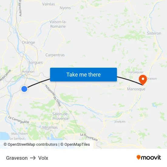 Graveson to Volx map