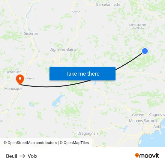 Beuil to Volx map