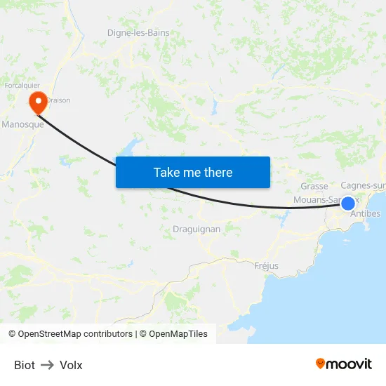 Biot to Volx map