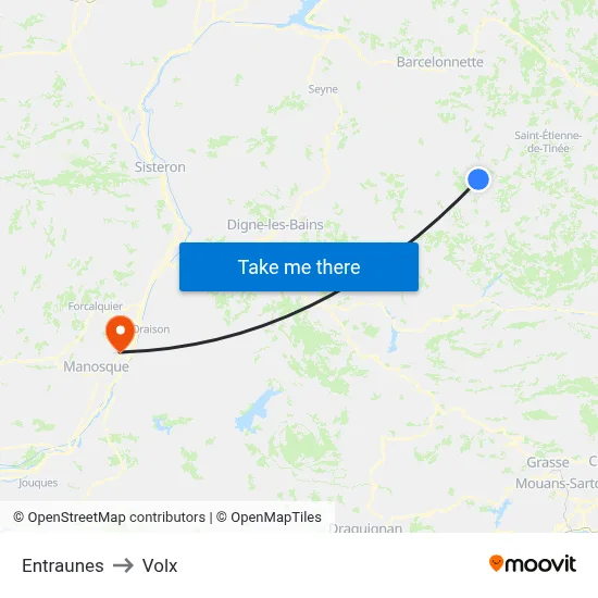 Entraunes to Volx map