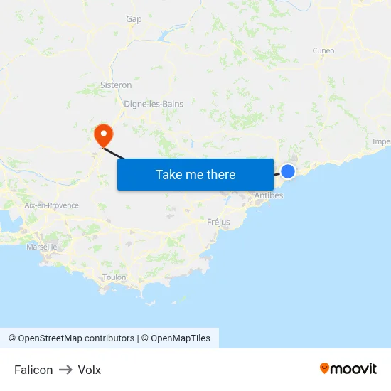 Falicon to Volx map