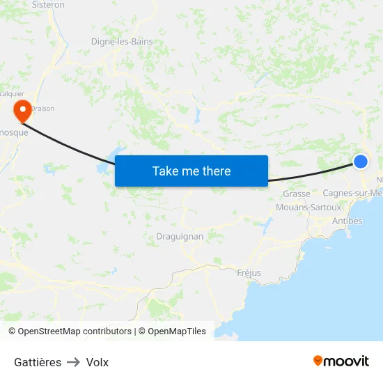 Gattières to Volx map