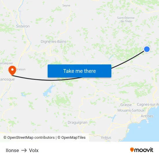 Ilonse to Volx map