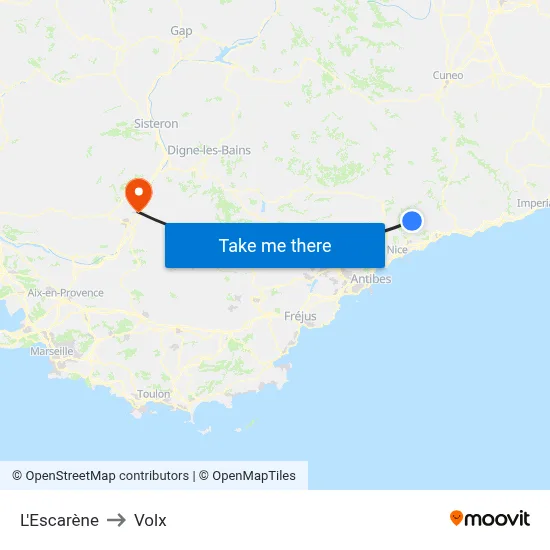 L'Escarène to Volx map