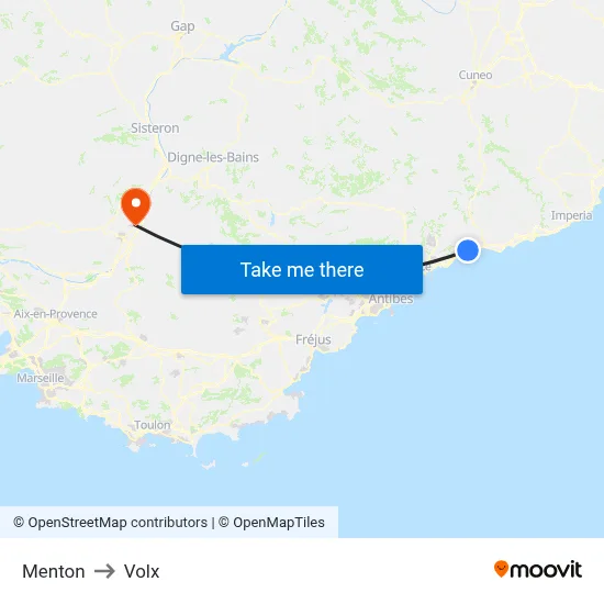 Menton to Volx map