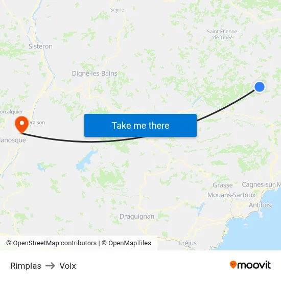 Rimplas to Volx map