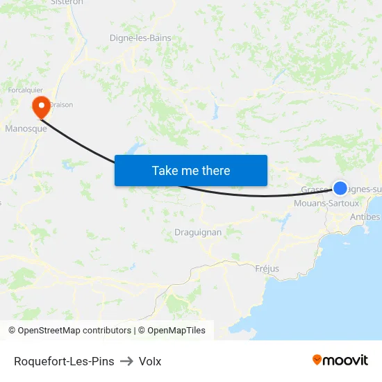 Roquefort-Les-Pins to Volx map