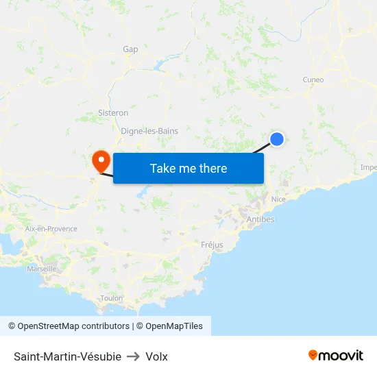 Saint-Martin-Vésubie to Volx map