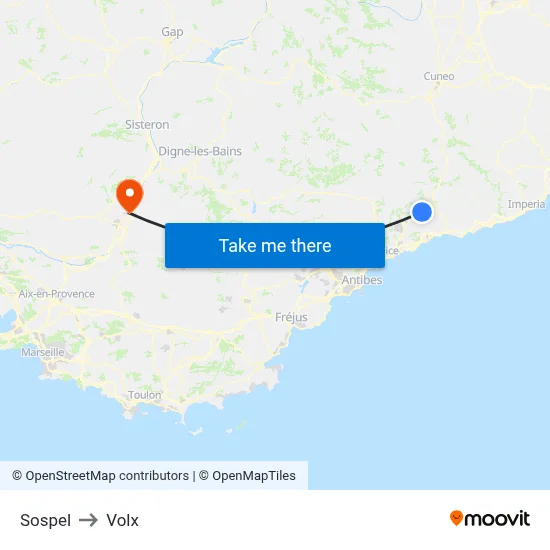 Sospel to Volx map