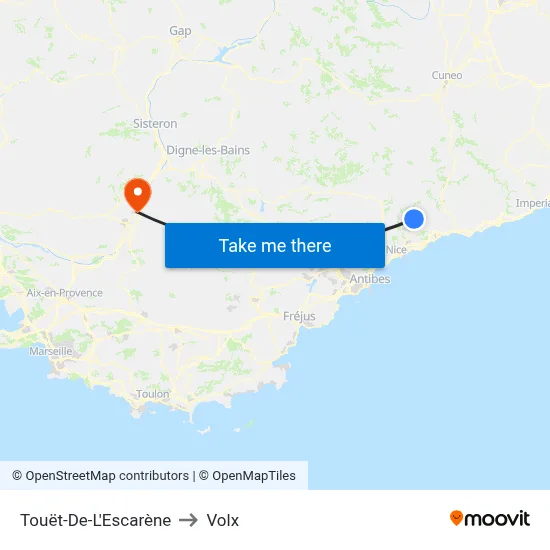 Touët-De-L'Escarène to Volx map