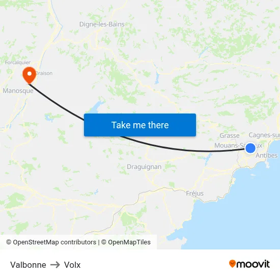 Valbonne to Volx map