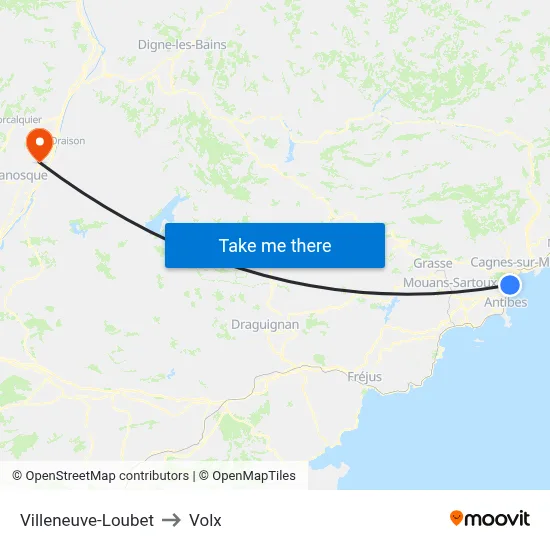 Villeneuve-Loubet to Volx map