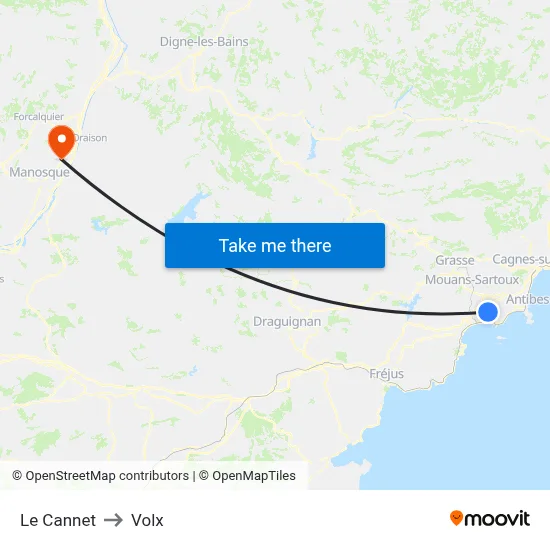 Le Cannet to Volx map