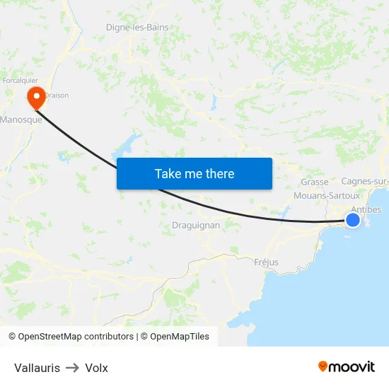 Vallauris to Volx map