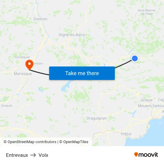 Entrevaux to Volx map