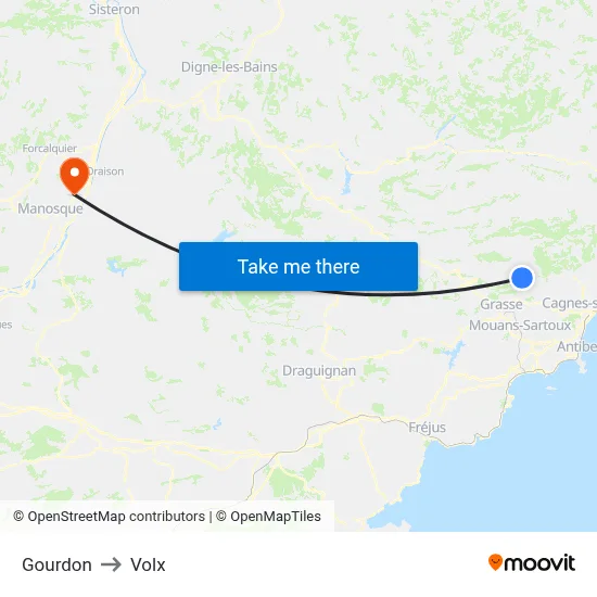 Gourdon to Volx map