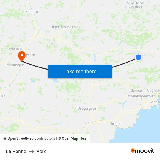 La Penne to Volx map