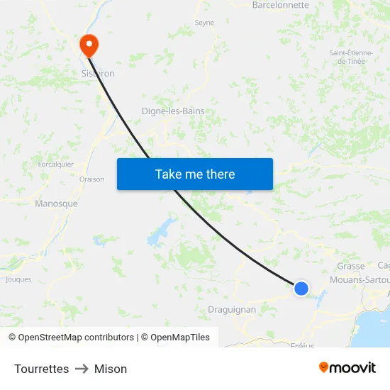 Tourrettes to Mison map
