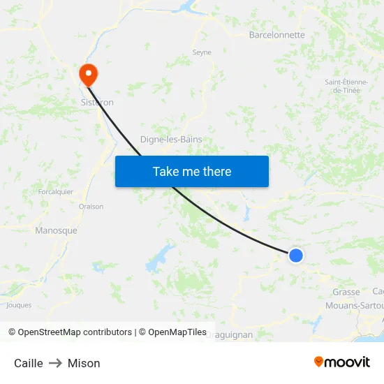 Caille to Mison map