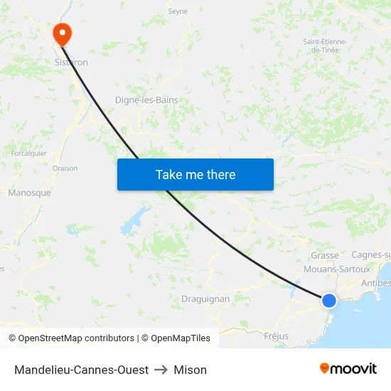 Mandelieu-Cannes-Ouest to Mison map