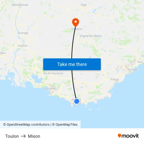 Toulon to Mison map