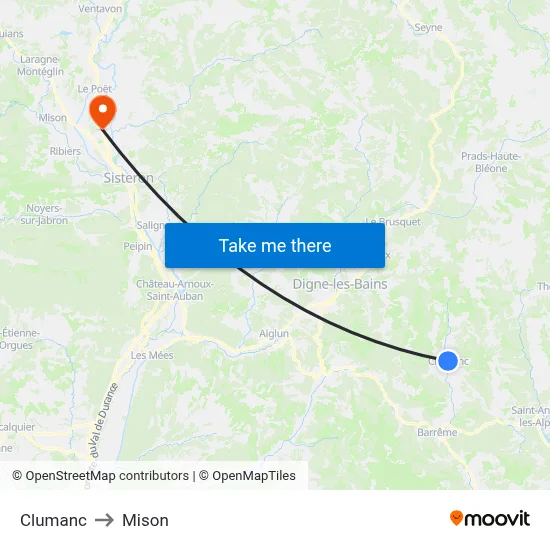 Clumanc to Mison map
