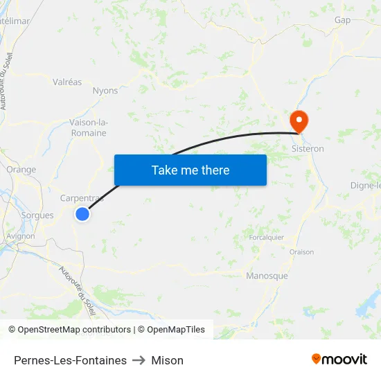 Pernes-Les-Fontaines to Mison map