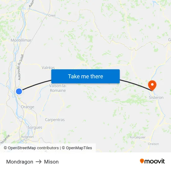 Mondragon to Mison map