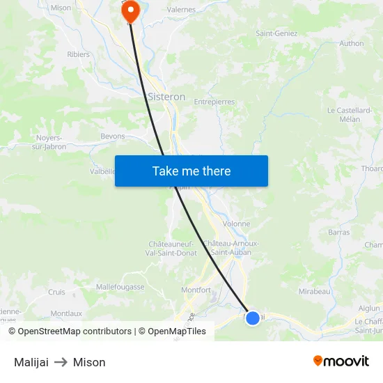 Malijai to Mison map