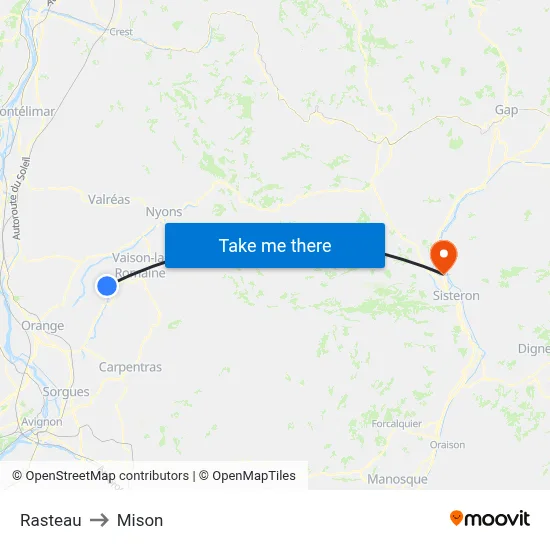 Rasteau to Mison map